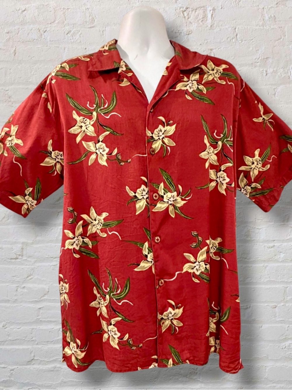 Pusser’s Island Style Red Floral Hawaiian Camp Shirt Silk Cotton Men’s Medium